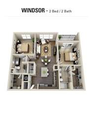 A floor plan of a Windsor 2 Bed / 2 Bath accommodation.