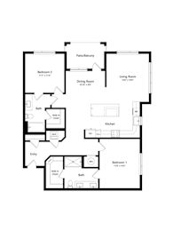 A black and white image of a house floor plan.