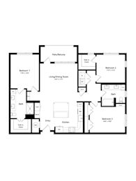 A black and white image of a floor plan for a house.