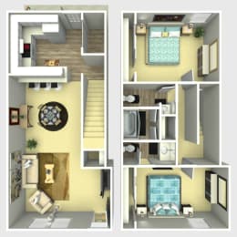 a stylized floor plan of a 2100 sq ft apartment