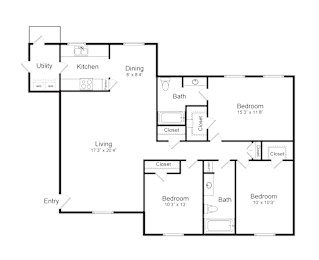 A black and white image of a floor plan for a house.