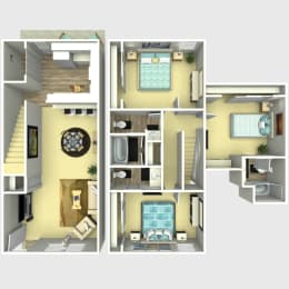 a 3d drawing of the 1121 sq ft house