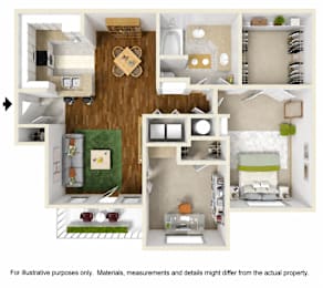 A cutaway diagram of a house showing the layout of the rooms.