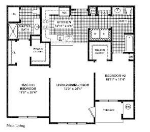 A black and white image of a floor plan for a house.
