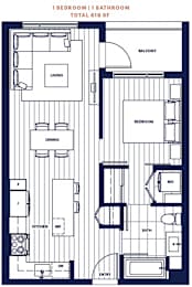 1 bed 1 bath 619sf