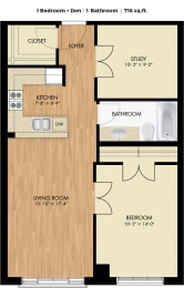  Floor Plan 1 Bedroom plus Den 1 Bathroom