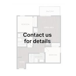 A diagram of a house layout with a foyer, living area, and two bedrooms.