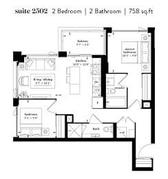  Floor Plan 2 Bedroom 2 Bathroom