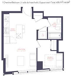  Floor Plan 1 Bedroom 1 Bath