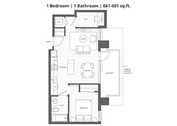  Floor Plan 1 Bedroom + Flex
