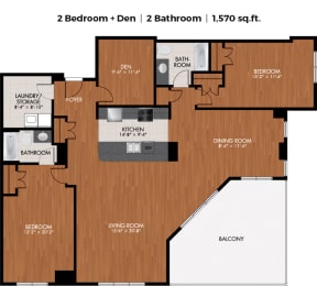  Floor Plan 2 Bedroom plus Den 2 Bath