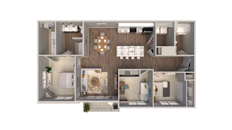A floor plan of a house with a kitchen, living room, and bathroom.