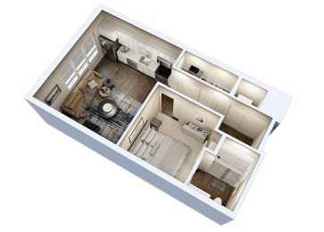 a 3d floor plan of a small apartment at Essex, Columbus, Ohio, 43212