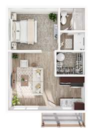 1 Bed 1 Bath Floorplan at Tall Timbers Apartments, Texas, 77015