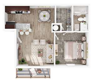 1 Bed 1 Bath B Floorplan at Tall Timbers Apartments, Houston, TX