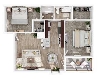 2 Bed 2 Bath Floorplan at Tall Timbers Apartments, Texas