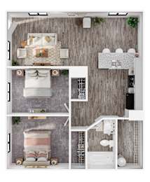 a 1 bedroom floor plan with a bathroom and a bedroom