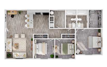 a 1 bedroom floorplan of a 2103 sq ft apartment