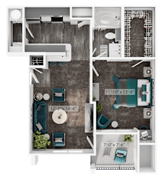 1 Bed 1 Bath Floorplan B at Silverleaf Apartments, Ft Worth, TX