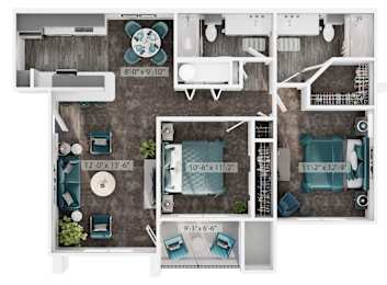 2 Bed 2 Bath Floorplan at Silverleaf Apartments, Texas