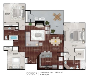  Floor Plan Corsica - 3 Bed / 2 Bath