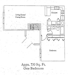A floor plan of a one bedroom apartment is shown.
