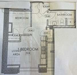 a floor plan for a bathroom and living area with a closet