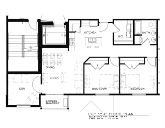  Floor Plan 2 Bedroom + DEN 1 Bathroom