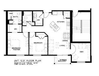  Floor Plan 2 Bedroom + DEN 2 Bathroom