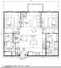a floor plan of a house with bedrooms and a large living room