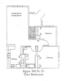 A floor plan for a two bedroom apartment at 960 St. Ft.