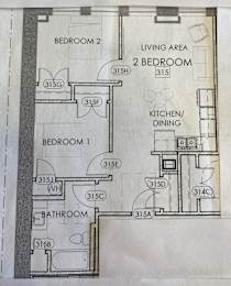 a floor plan of a house with a kitchen and living area