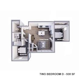 an image of the two bedroom d floor plan with roommates