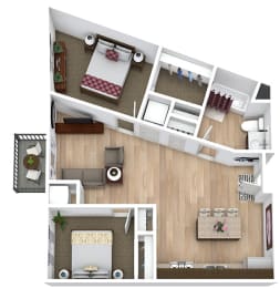 a floor plan of a bedroom with a bed and a bathroom