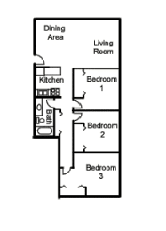  Floor Plan Three Bedroom One Bathroom