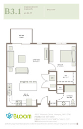 1 Bedroom Floorplan at Bloom, Wisconsin