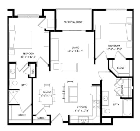 2 Bedroom E ADA Floor Plan at Two Points Crossing, Madison, WI, 53593