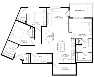 3 Bedroom L2 SIM Floor Plan at Two Points Crossing, Madison