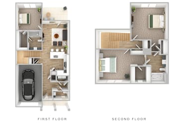 a floor plan of a house with a garage and a car