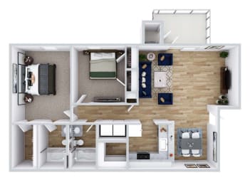 Two Bedroom Floor Plan with 1,077 Sq. Ft. at The Parker North Augusta, North Augusta, South Carolina, 29841