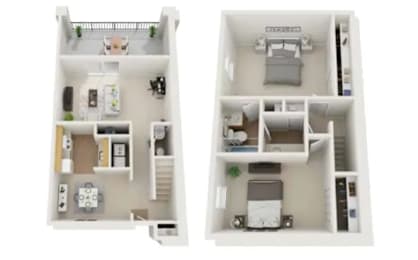 2Bedroom Floor Plan at Mountain Place Apartments, Stone Mountain, GA, 30083