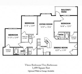  Floor Plan 3 Bedroom/2 Bath B