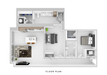 A floor plan of a house with a kitchen, living room, and bathroom.