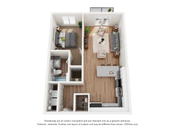 1 Bed 1 Bath Floor Plan at Emery Village, Concord, NC 28027
