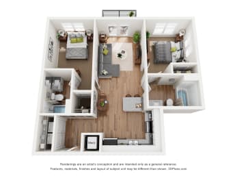2 Bed 2 Bath Floor Plan at Emery Village, Concord, NC