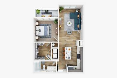 1Bedroom 1Bath Floor Plan at The Parker Aiken Apartments, Aiken