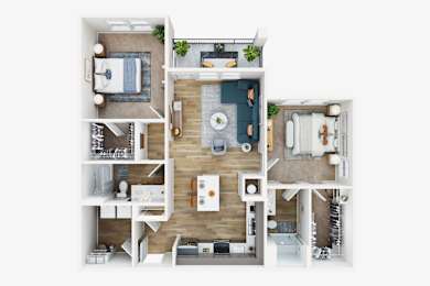 2B 2B Floor Plan at The Parker Aiken Apartments, Aiken, SC, 29801