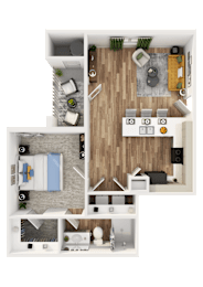 1Bd 1Bth Floor Plan at The SoHo Luxury Apartments, Raleigh, NC, 27603