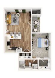 1Bed 1Bath Floor Plan at The SoHo Luxury Apartments, Raleigh, NC