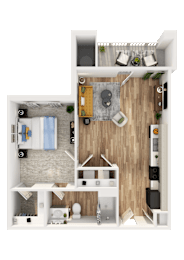 1B1B Floor Plan at The SoHo Luxury Apartments, Raleigh, 27603